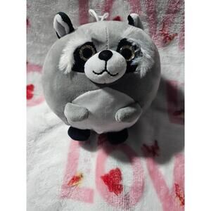 Toy Factory Raccoon Round Plush Toy Gray Glittery Eyes Bushy Eyebrows So Soft 6"
